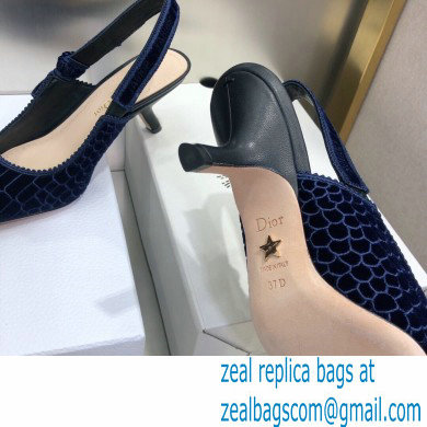 Dior Heel 6.5cm J'Adior Slingback Pumps Crocodile-Effect Embroidered Velvet Dark Blue 2021 - Click Image to Close