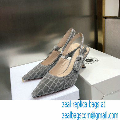 Dior Heel 6.5cm J'Adior Slingback Pumps Crocodile-Effect Embroidered Velvet Gray 2021 - Click Image to Close