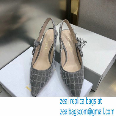 Dior Heel 6.5cm J'Adior Slingback Pumps Crocodile-Effect Embroidered Velvet Gray 2021 - Click Image to Close