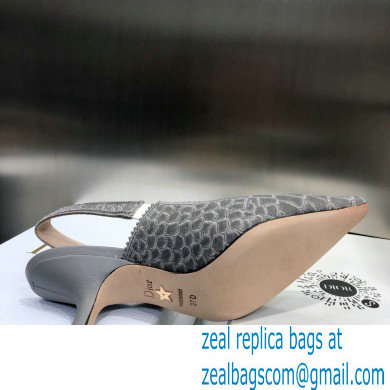 Dior Heel 6.5cm J'Adior Slingback Pumps Crocodile-Effect Embroidered Velvet Gray 2021 - Click Image to Close