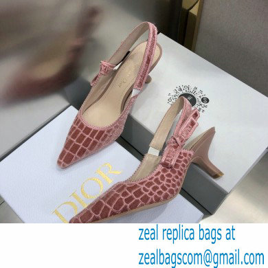 Dior Heel 6.5cm J'Adior Slingback Pumps Crocodile-Effect Embroidered Velvet Pink 2021