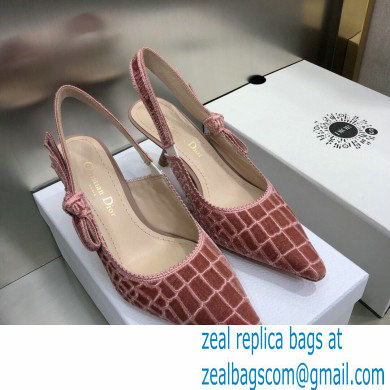 Dior Heel 6.5cm J'Adior Slingback Pumps Crocodile-Effect Embroidered Velvet Pink 2021