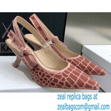 Dior Heel 6.5cm J'Adior Slingback Pumps Crocodile-Effect Embroidered Velvet Pink 2021 - Click Image to Close