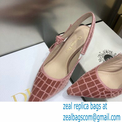 Dior Heel 6.5cm J'Adior Slingback Pumps Crocodile-Effect Embroidered Velvet Pink 2021