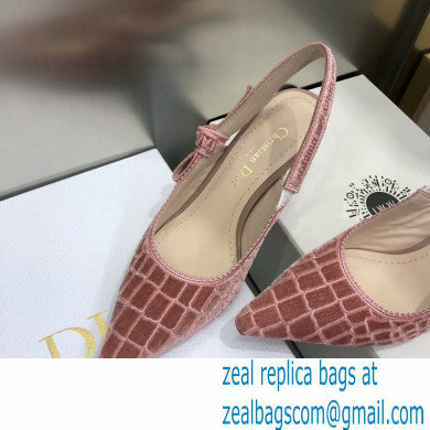 Dior Heel 6.5cm J'Adior Slingback Pumps Crocodile-Effect Embroidered Velvet Pink 2021 - Click Image to Close