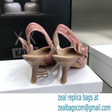 Dior Heel 6.5cm J'Adior Slingback Pumps Crocodile-Effect Embroidered Velvet Pink 2021