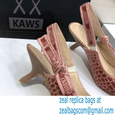 Dior Heel 6.5cm J'Adior Slingback Pumps Crocodile-Effect Embroidered Velvet Pink 2021