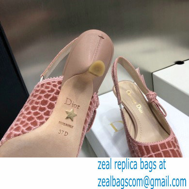 Dior Heel 6.5cm J'Adior Slingback Pumps Crocodile-Effect Embroidered Velvet Pink 2021 - Click Image to Close