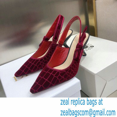 Dior Heel 6.5cm J'Adior Slingback Pumps Crocodile-Effect Embroidered Velvet Red 2021