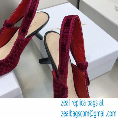 Dior Heel 6.5cm J'Adior Slingback Pumps Crocodile-Effect Embroidered Velvet Red 2021 - Click Image to Close