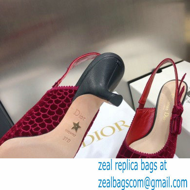 Dior Heel 6.5cm J'Adior Slingback Pumps Crocodile-Effect Embroidered Velvet Red 2021