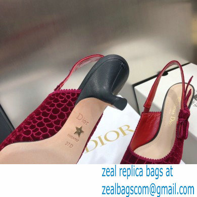 Dior Heel 6.5cm J'Adior Slingback Pumps Crocodile-Effect Embroidered Velvet Red 2021 - Click Image to Close