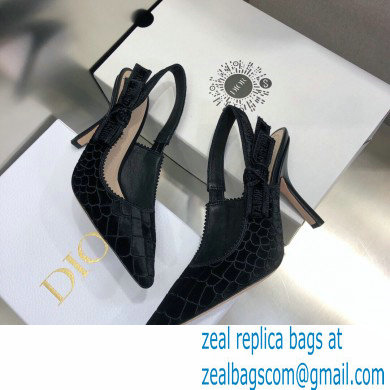 Dior Heel 9.5cm J'Adior Slingback Pumps Crocodile-Effect Embroidered Velvet Black 2021 - Click Image to Close