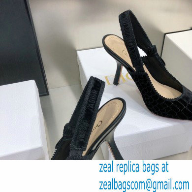 Dior Heel 9.5cm J'Adior Slingback Pumps Crocodile-Effect Embroidered Velvet Black 2021