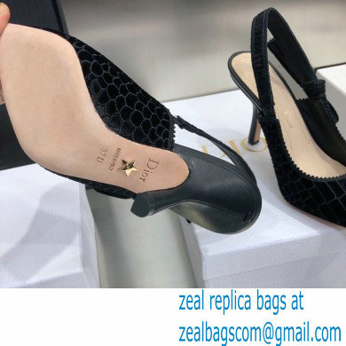 Dior Heel 9.5cm J'Adior Slingback Pumps Crocodile-Effect Embroidered Velvet Black 2021