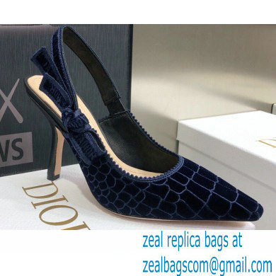 Dior Heel 9.5cm J'Adior Slingback Pumps Crocodile-Effect Embroidered Velvet Dark Blue 2021 - Click Image to Close