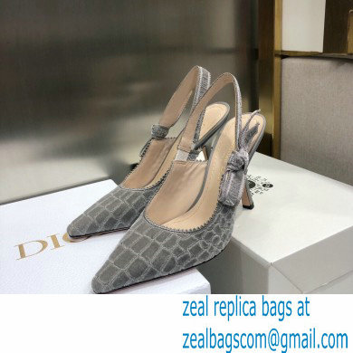 Dior Heel 9.5cm J'Adior Slingback Pumps Crocodile-Effect Embroidered Velvet Gray 2021