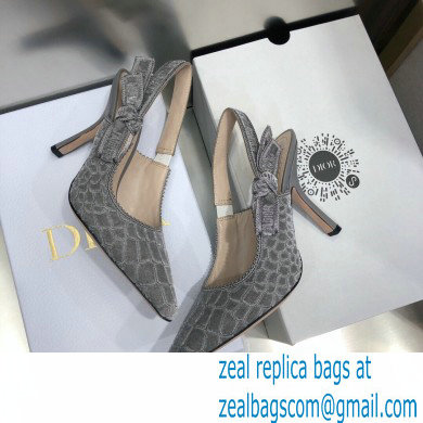 Dior Heel 9.5cm J'Adior Slingback Pumps Crocodile-Effect Embroidered Velvet Gray 2021 - Click Image to Close