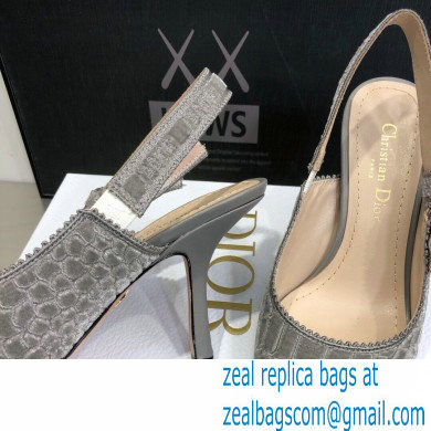 Dior Heel 9.5cm J'Adior Slingback Pumps Crocodile-Effect Embroidered Velvet Gray 2021