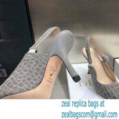 Dior Heel 9.5cm J'Adior Slingback Pumps Crocodile-Effect Embroidered Velvet Gray 2021