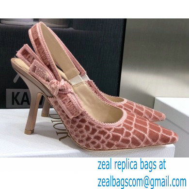 Dior Heel 9.5cm J'Adior Slingback Pumps Crocodile-Effect Embroidered Velvet Pink 2021