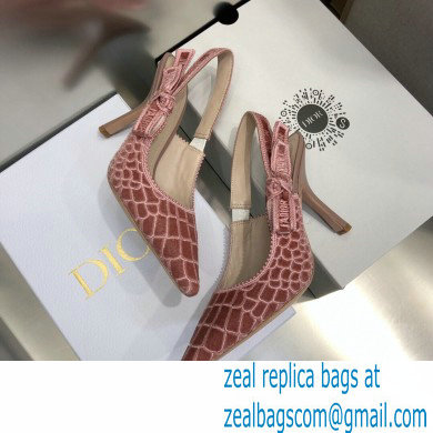 Dior Heel 9.5cm J'Adior Slingback Pumps Crocodile-Effect Embroidered Velvet Pink 2021 - Click Image to Close