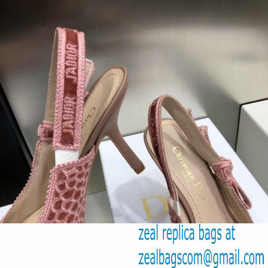 Dior Heel 9.5cm J'Adior Slingback Pumps Crocodile-Effect Embroidered Velvet Pink 2021