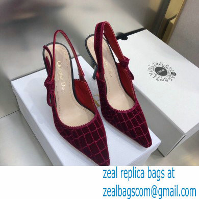 Dior Heel 9.5cm J'Adior Slingback Pumps Crocodile-Effect Embroidered Velvet Red 2021 - Click Image to Close