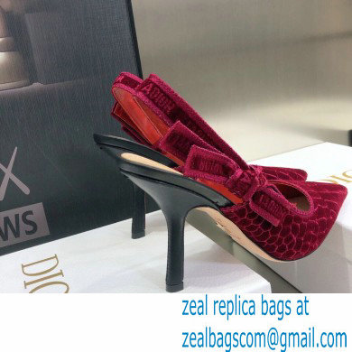 Dior Heel 9.5cm J'Adior Slingback Pumps Crocodile-Effect Embroidered Velvet Red 2021