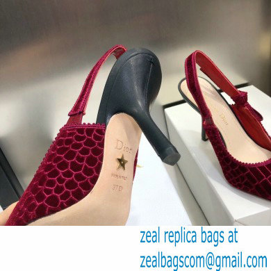 Dior Heel 9.5cm J'Adior Slingback Pumps Crocodile-Effect Embroidered Velvet Red 2021 - Click Image to Close