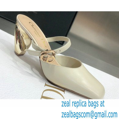 Dior Heel 9cm Calfskin Rhodes Mules White 2021 - Click Image to Close