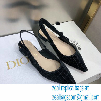 Dior J'Adior Slingback Ballerina Flats Crocodile-Effect Embroidered Velvet Black 2021 - Click Image to Close