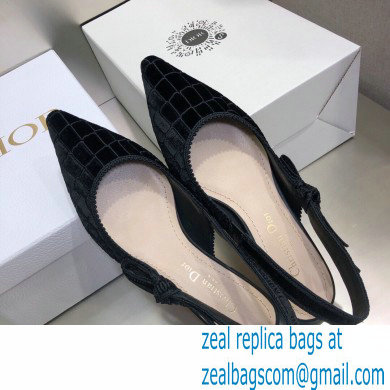 Dior J'Adior Slingback Ballerina Flats Crocodile-Effect Embroidered Velvet Black 2021 - Click Image to Close