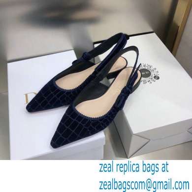 Dior J'Adior Slingback Ballerina Flats Crocodile-Effect Embroidered Velvet Dark Blue 2021