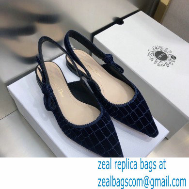 Dior J'Adior Slingback Ballerina Flats Crocodile-Effect Embroidered Velvet Dark Blue 2021