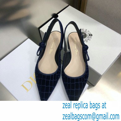 Dior J'Adior Slingback Ballerina Flats Crocodile-Effect Embroidered Velvet Dark Blue 2021