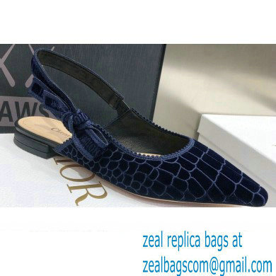 Dior J'Adior Slingback Ballerina Flats Crocodile-Effect Embroidered Velvet Dark Blue 2021