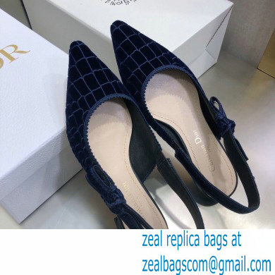 Dior J'Adior Slingback Ballerina Flats Crocodile-Effect Embroidered Velvet Dark Blue 2021