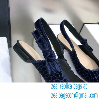Dior J'Adior Slingback Ballerina Flats Crocodile-Effect Embroidered Velvet Dark Blue 2021