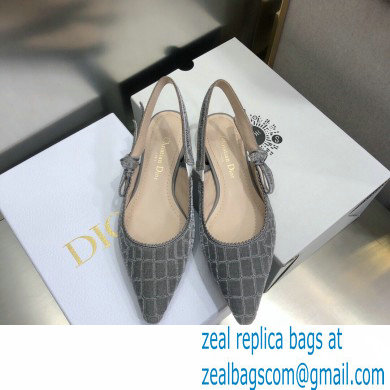 Dior J'Adior Slingback Ballerina Flats Crocodile-Effect Embroidered Velvet Gray 2021 - Click Image to Close