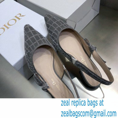 Dior J'Adior Slingback Ballerina Flats Crocodile-Effect Embroidered Velvet Gray 2021 - Click Image to Close