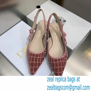 Dior J'Adior Slingback Ballerina Flats Crocodile-Effect Embroidered Velvet Pink 2021 - Click Image to Close