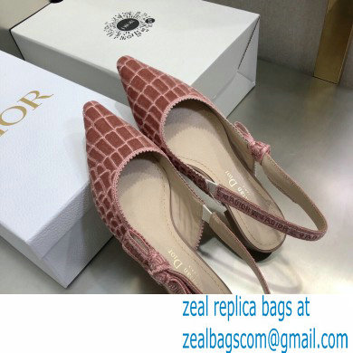 Dior J'Adior Slingback Ballerina Flats Crocodile-Effect Embroidered Velvet Pink 2021 - Click Image to Close