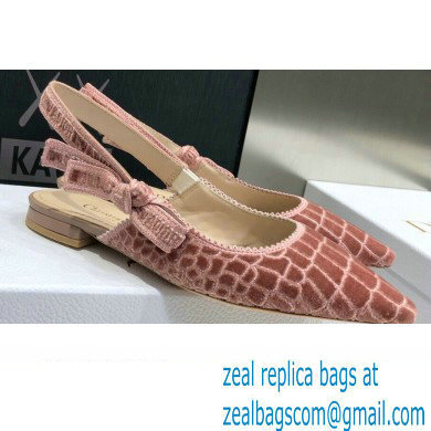 Dior J'Adior Slingback Ballerina Flats Crocodile-Effect Embroidered Velvet Pink 2021
