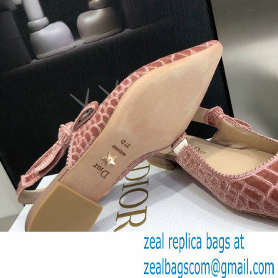 Dior J'Adior Slingback Ballerina Flats Crocodile-Effect Embroidered Velvet Pink 2021