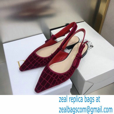 Dior J'Adior Slingback Ballerina Flats Crocodile-Effect Embroidered Velvet Red 2021