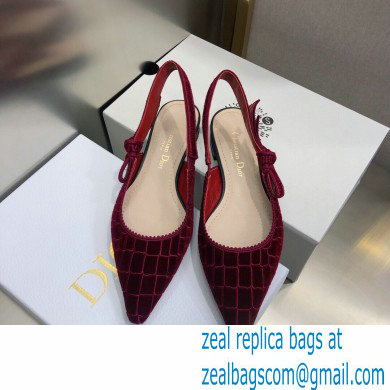 Dior J'Adior Slingback Ballerina Flats Crocodile-Effect Embroidered Velvet Red 2021