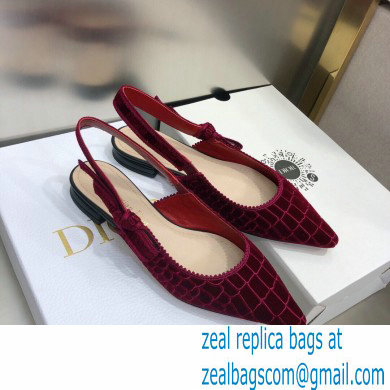 Dior J'Adior Slingback Ballerina Flats Crocodile-Effect Embroidered Velvet Red 2021 - Click Image to Close
