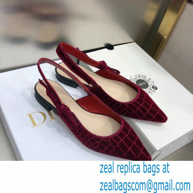 Dior J'Adior Slingback Ballerina Flats Crocodile-Effect Embroidered Velvet Red 2021