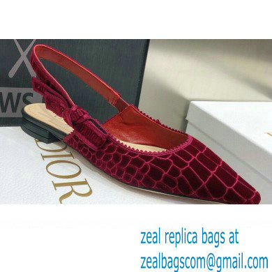 Dior J'Adior Slingback Ballerina Flats Crocodile-Effect Embroidered Velvet Red 2021 - Click Image to Close